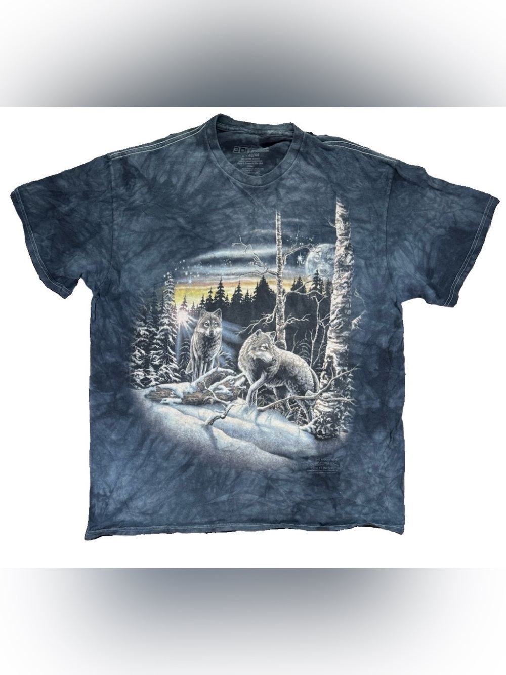 The Mountain "Find 13 Wolves" T Shirt Men's Large Blue Tie Dye 3D Tees Nature